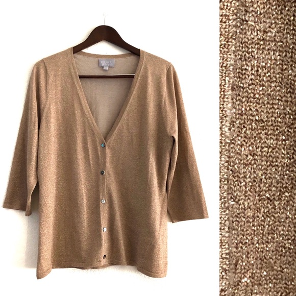 Pure Collection Sweaters - Pure Collection Tan Gold Shimmer Lurex Cardigan